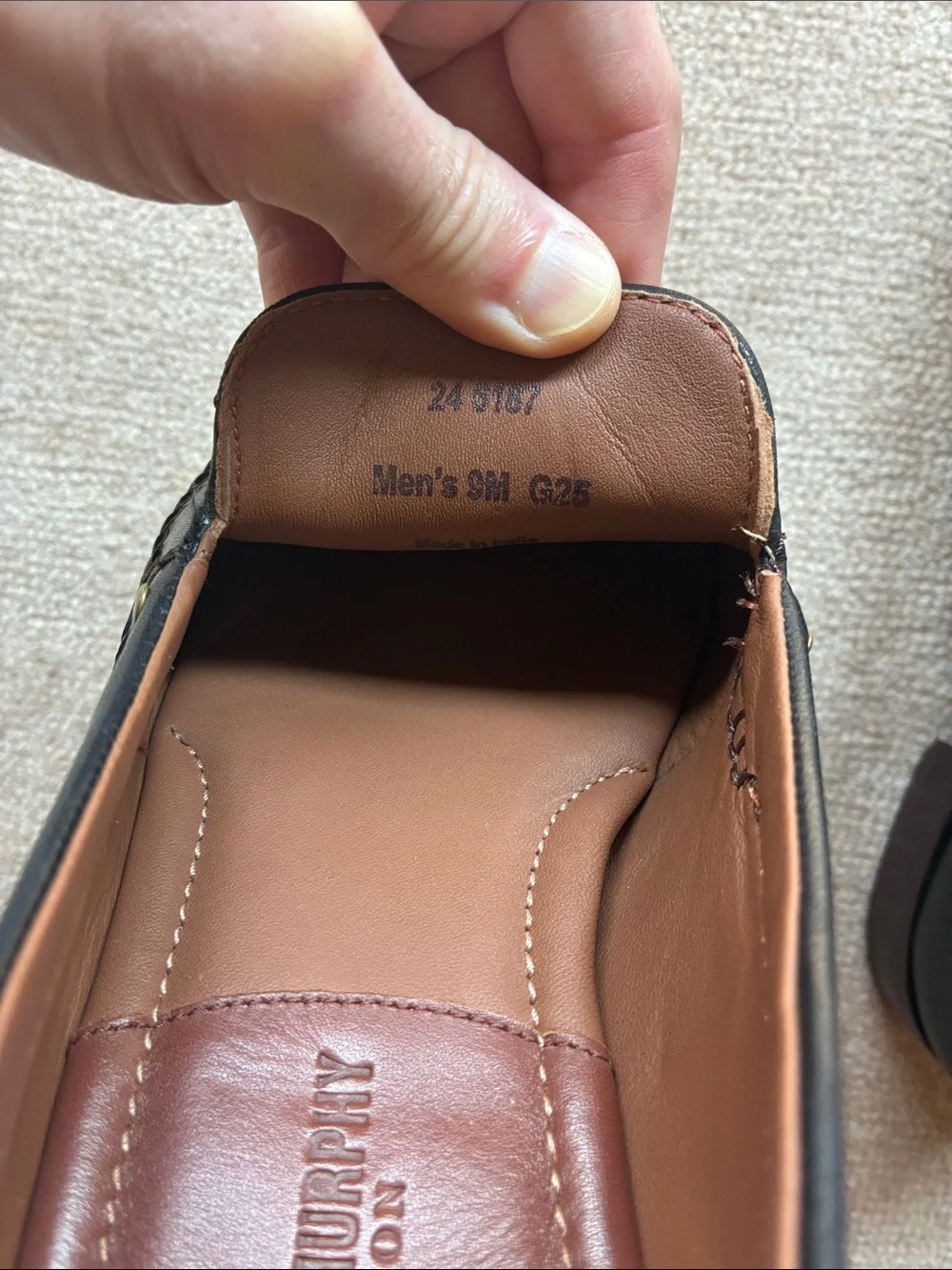Johnston & Murphy Black Leather Slip-On Loafers with Brown Insole